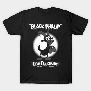 Black Phillip - Live Deliciously - Vintage Cartoon Goat T-Shirt